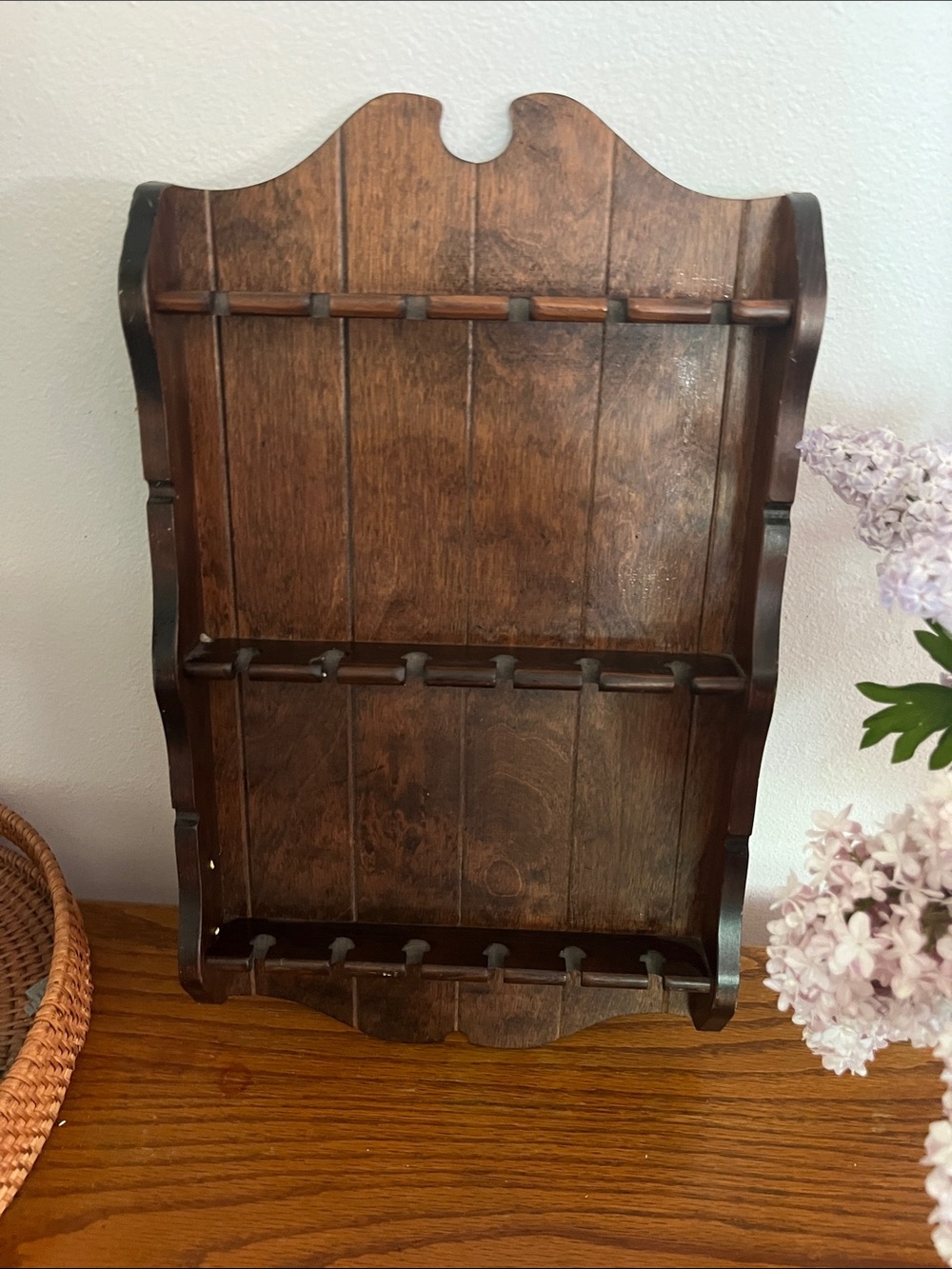Vintage grannycore Wooden Brown Wall-Mounted spoon Rack